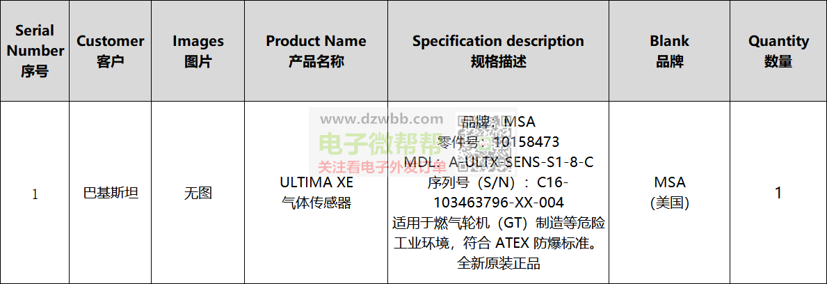 气体传感器,首单1个,出口巴基斯坦! 气体传感器,首单1个,出口巴基斯坦!