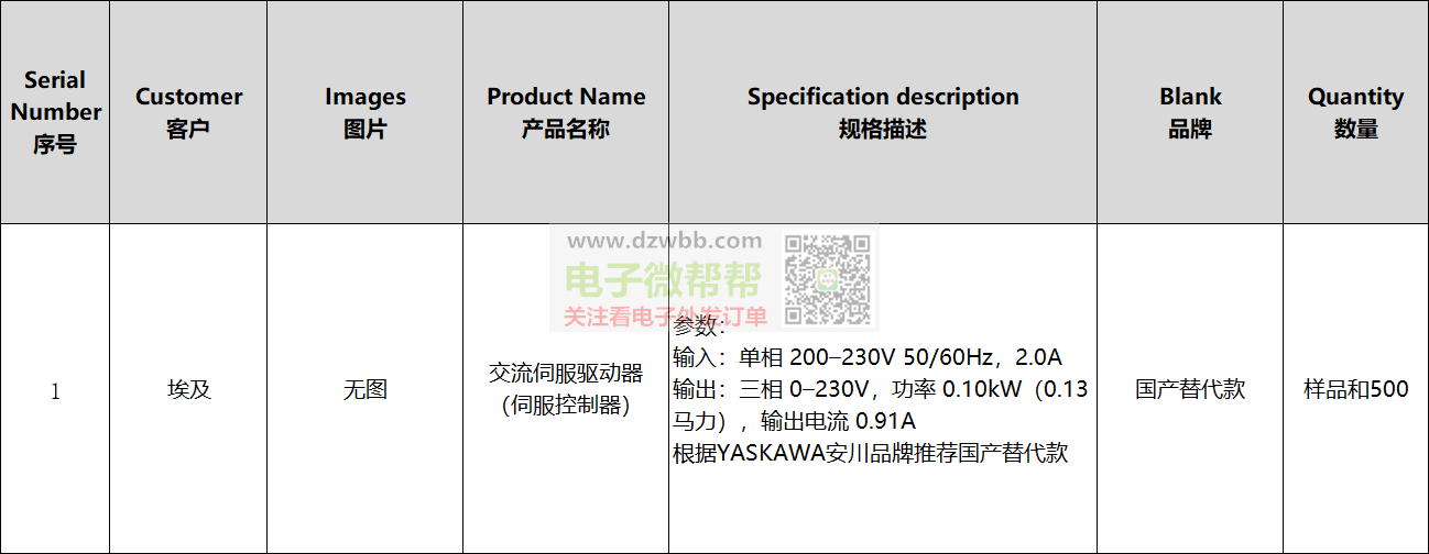 采购:交流伺服驱动器,数量:样品和500,出口埃及! 采购:交流伺服驱动器,数量:样品和500,出口埃及!
